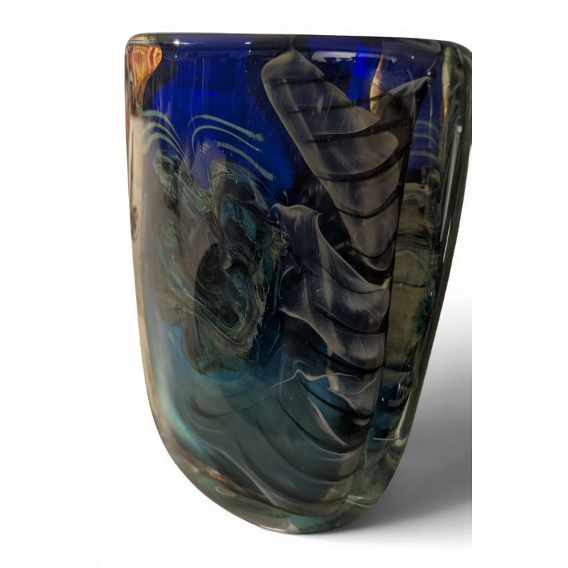 Blue decorative vase with insert, signed A PIERINI