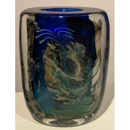 Blue decorative vase with insert, signed A PIERINI