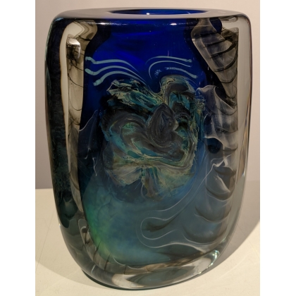 Blue decorative vase with insert, signed A PIERINI