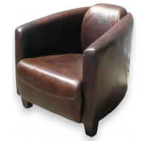 Fauteuil Club, modèle Silverstone, en cuir brun