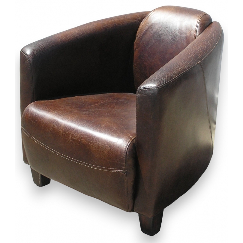 Fauteuil Club, modèle Silverstone, en cuir brun