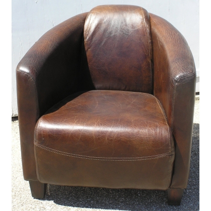 Fauteuil Club, modèle Silverstone, en cuir brun