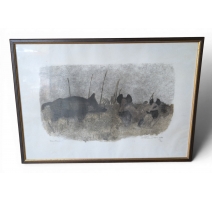 Gravure "Sangliers, clair de lune" signée HAINARD