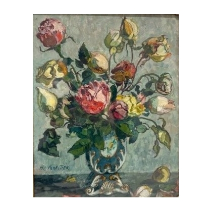 Painting entitled ‘Bouquet of Roses’, signed HC FORESTIER