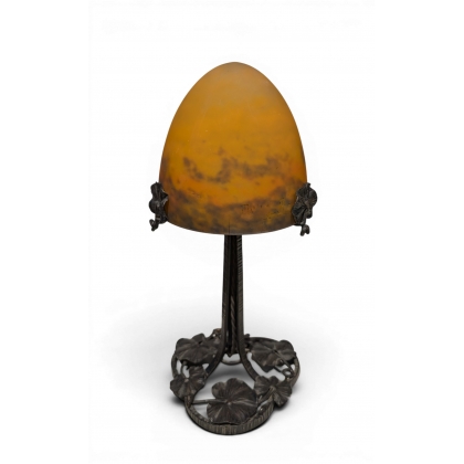 Lampe Muller frères en verre et fer forgé