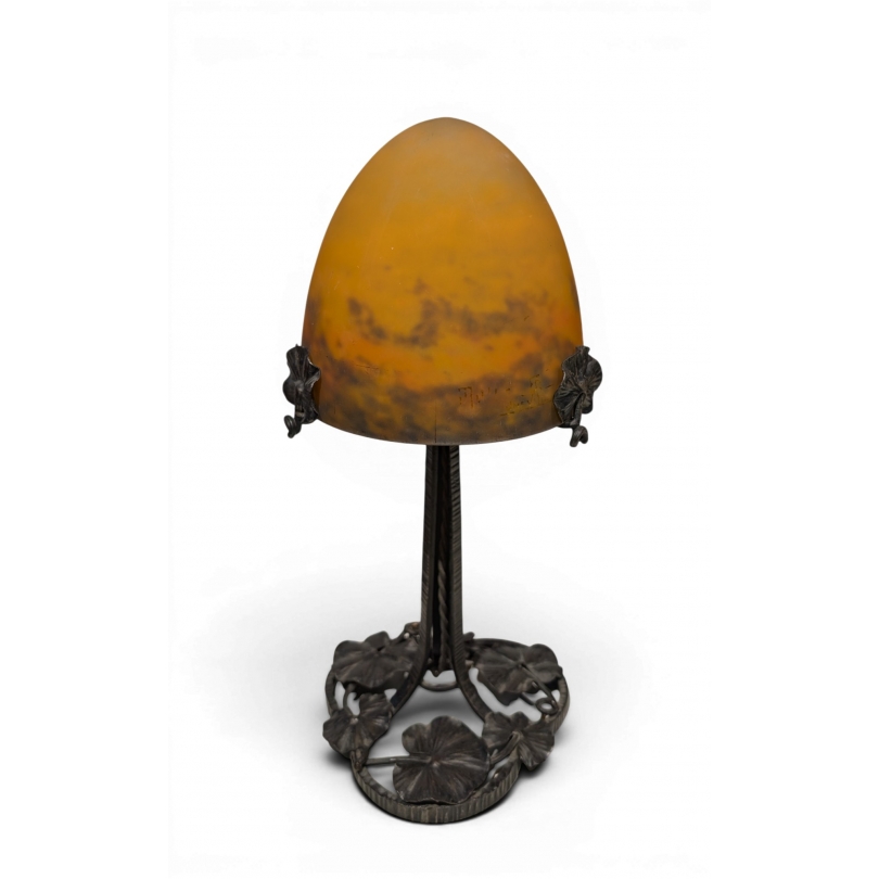 Lampe Muller frères en verre et fer forgé