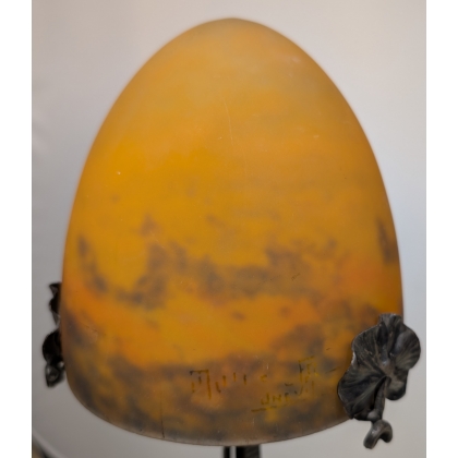 Lampe Muller frères en verre et fer forgé