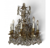 Lustre en bronze doré à cristaux avec 10 lumières