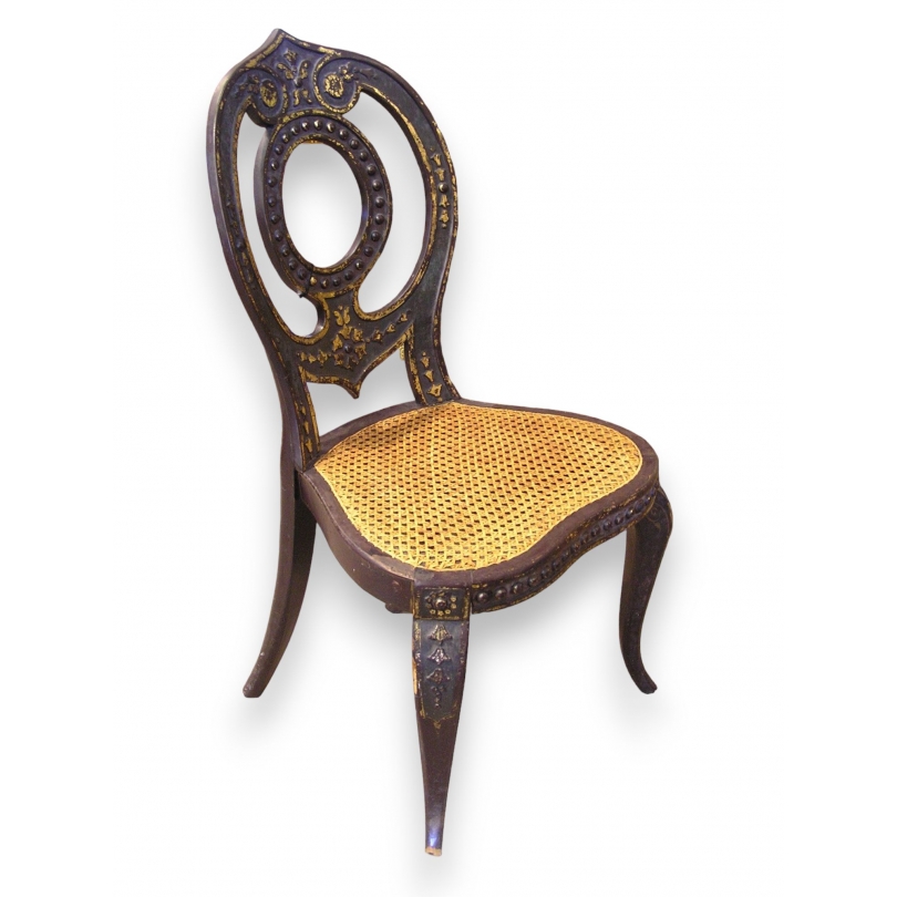 Chaise Napoléon III noire et dorée