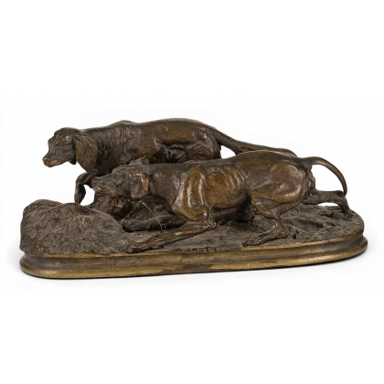 Bronze \"Deux chiens de chasse\" signé P.J. MÉNE