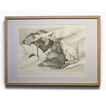 Gravure "Lagopèdes alpins l'hiver" signée COSANDEY