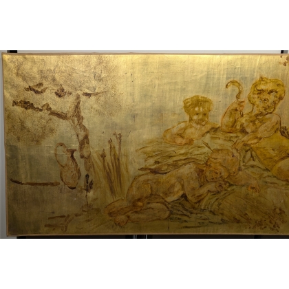Painted door lintel with gold leaf