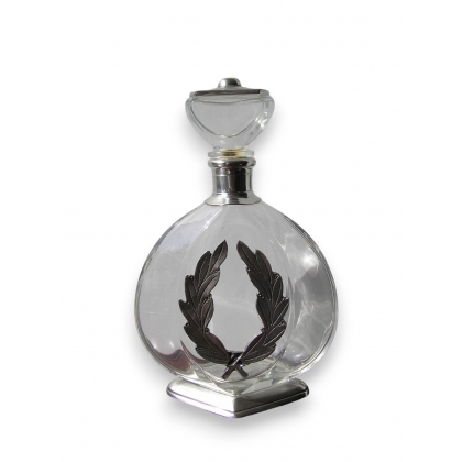 Bouteille \"Laurier\" en verre et étain