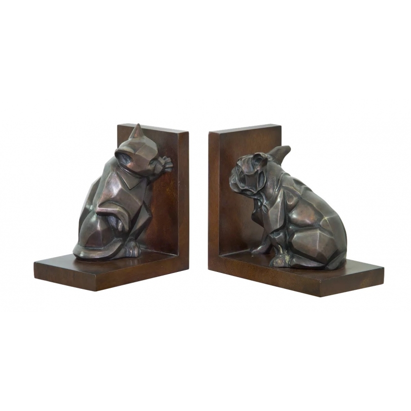 Paire de serre-livres Chien et Chat
