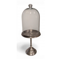 Cloche présentoir, pied en métal argenté
