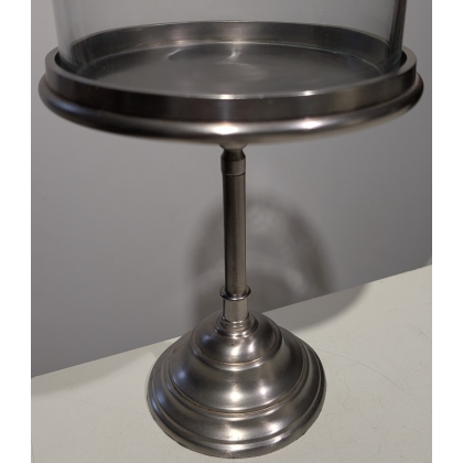 Cloche présentoir, pied en métal argenté