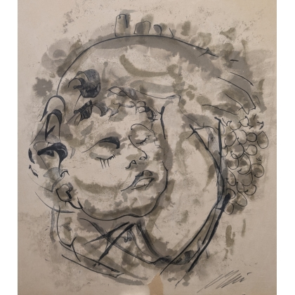 Dessin à l'encre "Bacchus" signé ERNI