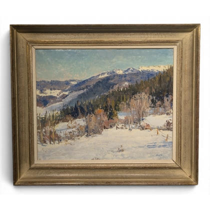 Tableau \"Jura sous la neige\" signé MAFLI