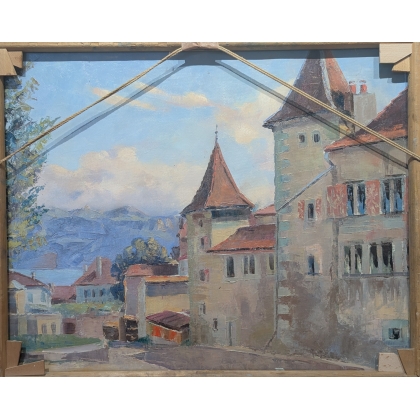 Tableau \"Jura sous la neige\" signé MAFLI
