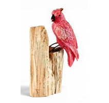 Sculpture "Cacatoès rose sur une souche d'arbre"