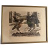 Gravure "Coq, poule et jeune coq" signée HAINARD