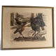 Gravure "Coq, poule et jeune coq" signée HAINARD