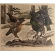 Gravure "Coq, poule et jeune coq" signée HAINARD