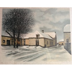 Engraving entitled ‘Snowy Landscape’, signed DEPERTHES