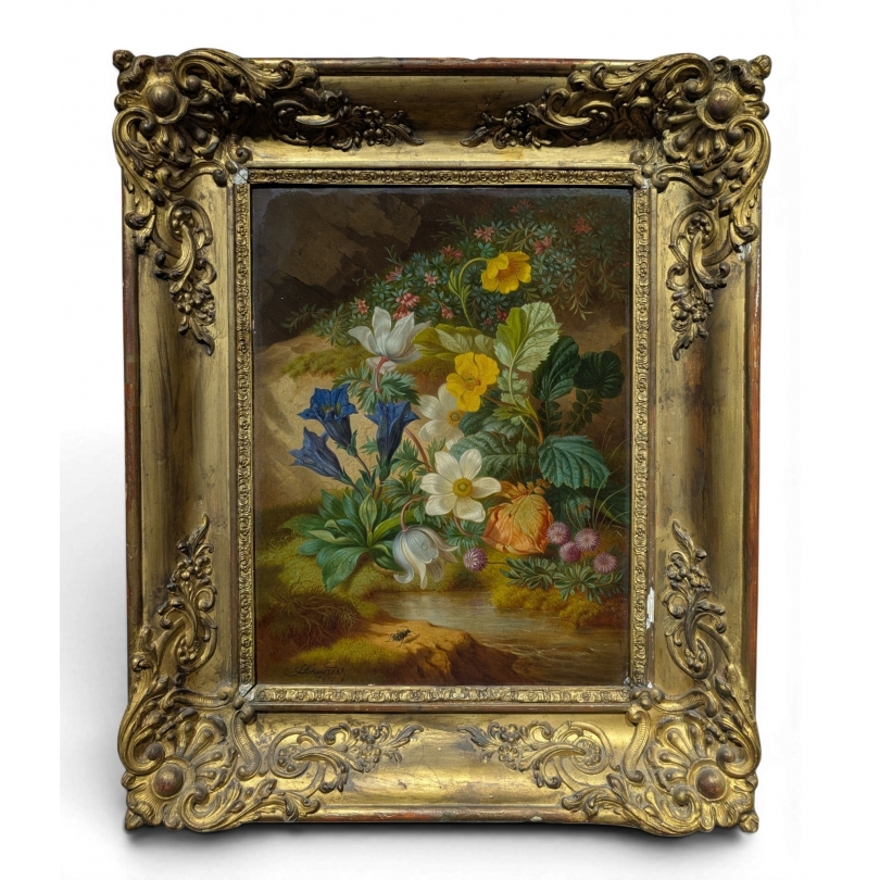 Tableau "Fleurs" signé J SCHUSTER 1875