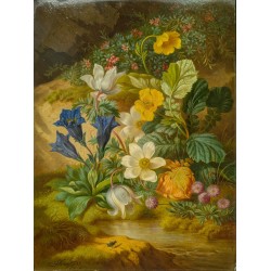 Tableau \"Fleurs\" signé J SCHUSTER 1875