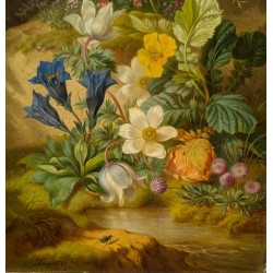 Tableau \"Fleurs\" signé J SCHUSTER 1875