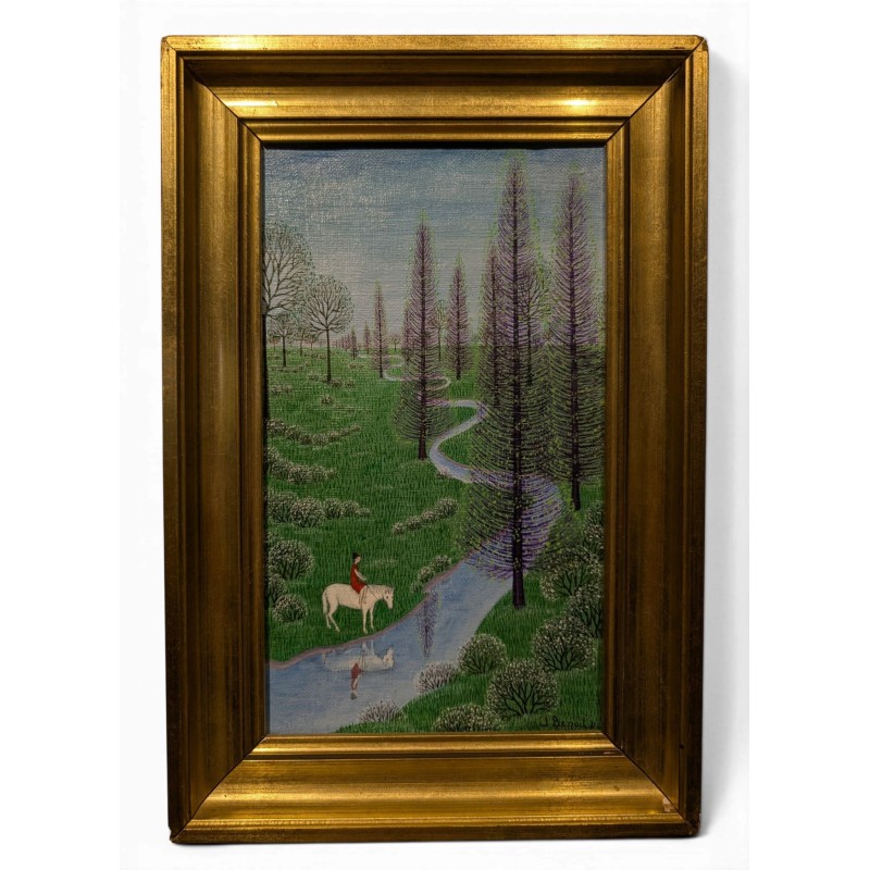 Tableau \"Cheval et rivière\" signé J BENOIT 71
