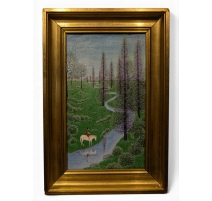 Tableau "Cheval et rivière" signé J BENOIT 71