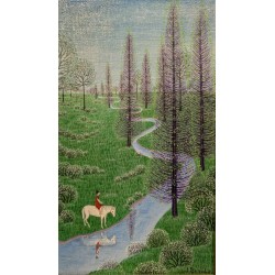 Tableau \"Cheval et rivière\" signé J BENOIT 71