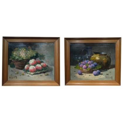 Paire de tableaux \"Fruits\" signées H. AUBERT