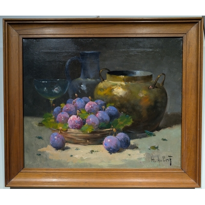 Pair of oil paintings on canvas, ‘Fruits’, signed, by Moinat SA – Antiques and decorative items – Engravings, lithographs
