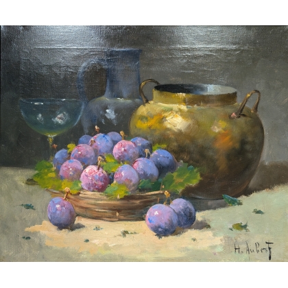 Pair of oil paintings on canvas, ‘Fruits’, signed, by Moinat SA – Antiques and decorative items – Engravings, lithographs