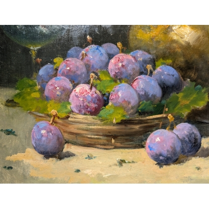 Pair of oil paintings on canvas, ‘Fruits’, signed, by Moinat SA – Antiques and decorative items – Engravings, lithographs