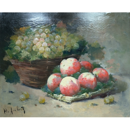 Pair of oil paintings on canvas, ‘Fruits’, signed, by Moinat SA – Antiques and decorative items – Engravings, lithographs