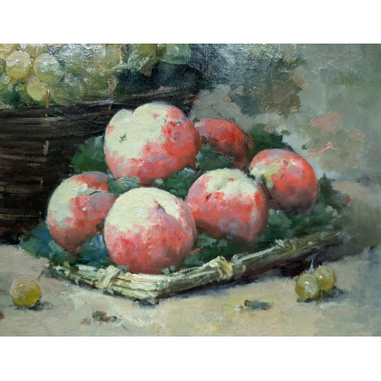 Pair of oil paintings on canvas, ‘Fruits’, signed, by Moinat SA – Antiques and decorative items – Engravings, lithographs
