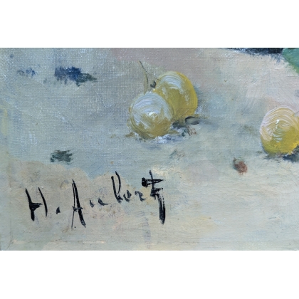 Pair of oil paintings on canvas, ‘Fruits’, signed, by Moinat SA – Antiques and decorative items – Engravings, lithographs