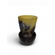 Petit vase évasé bleu et jaune signé GALLÉ