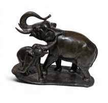 Bronze "Eléphant et éléphanteau" signé I. ROCHARD
