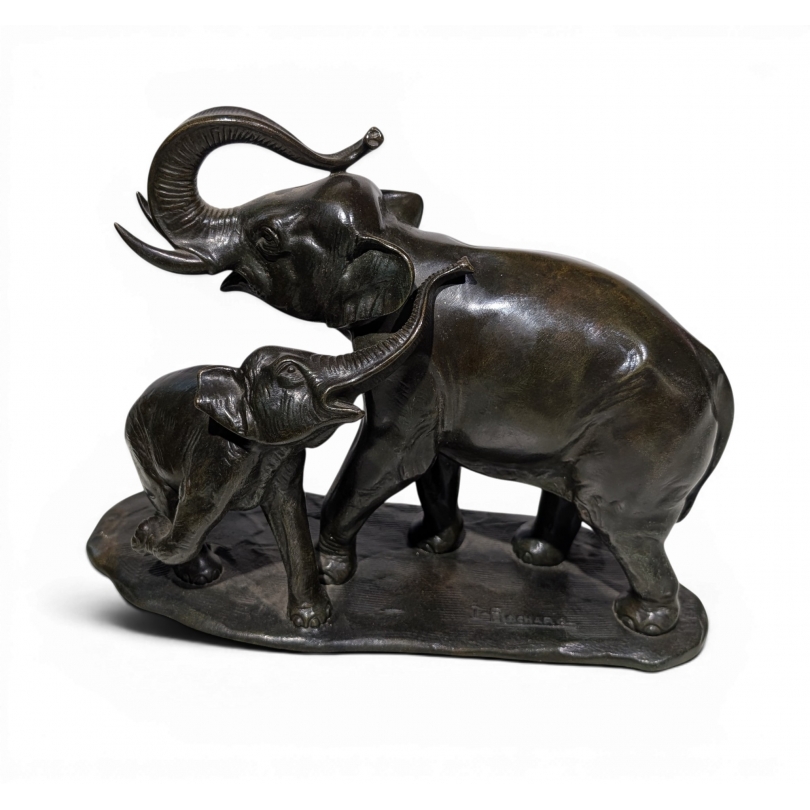 Bronze "Eléphant et éléphanteau" signé I. ROCHARD
