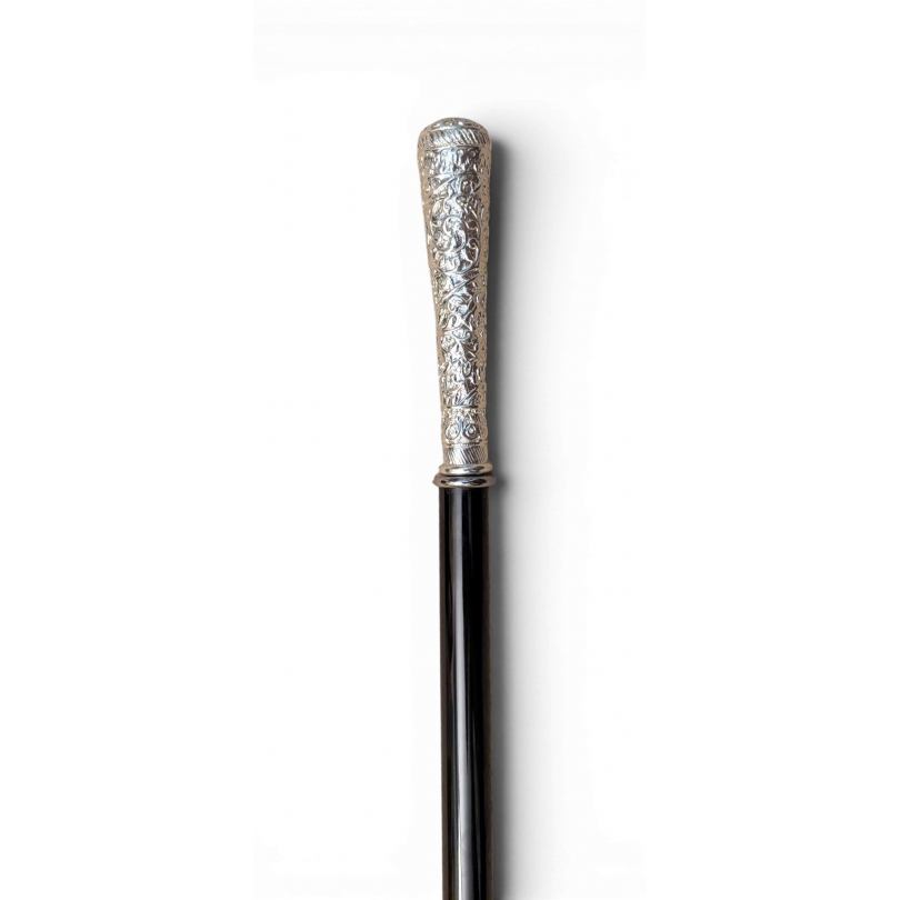 Sword-handled walking stick with a silver-plated shaft, decorated with foliage motifs, by Moinat SA – Antiques and decorative it