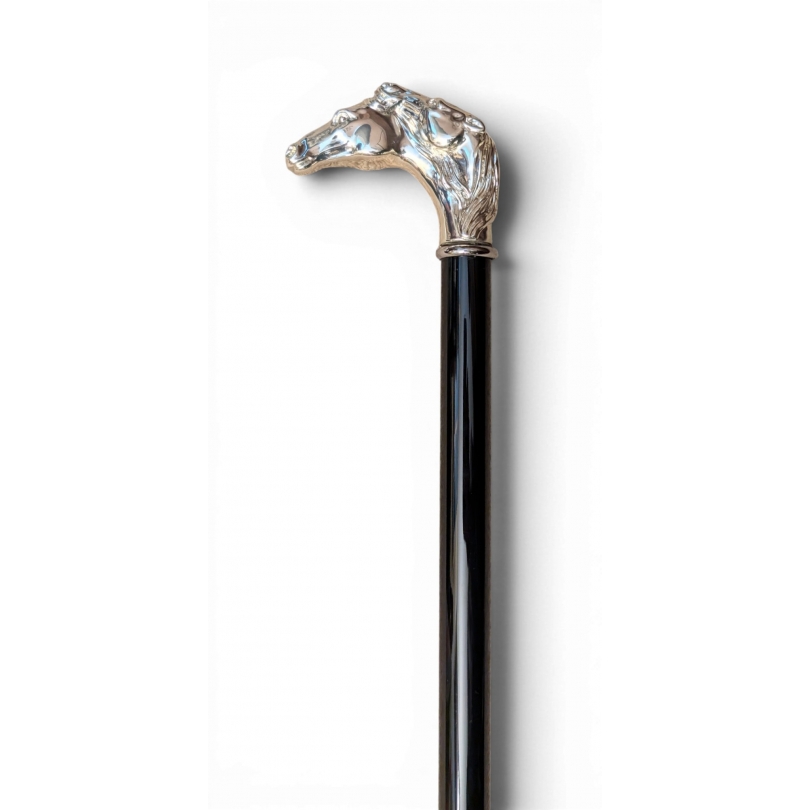 Canne épée avec pommeau Têtes de chevaux argenté
