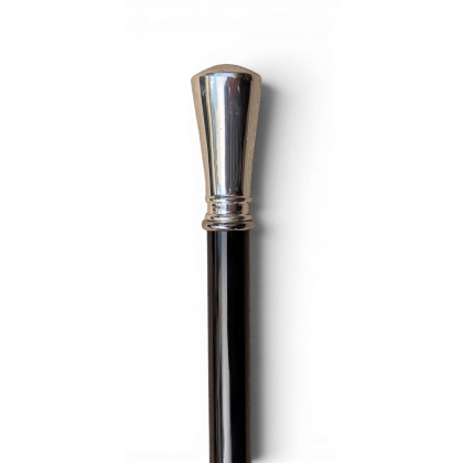 Sword-handled walking stick with a smooth, silver-coloured round pommel
