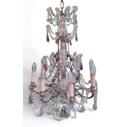 Lustre en bronze à cristaux à 8 lumières