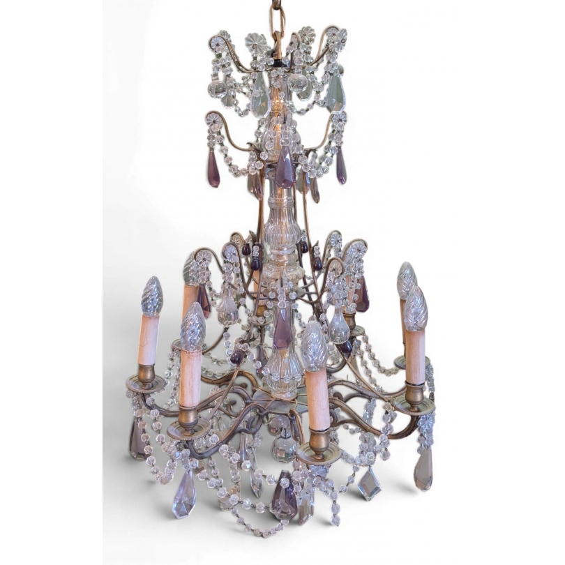 Lustre en bronze à cristaux à 8 lumières