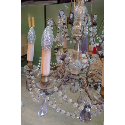 Lustre en bronze à cristaux à 8 lumières